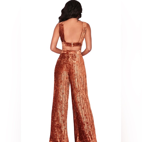 NWT HOUSE OF CB Set Rust Crushed Velvet Giorgia Top & Maelys Trousers XS - Picture 4 of 13